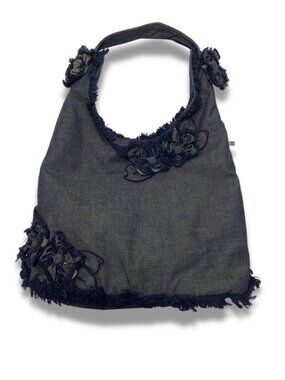 Cortile Denim Hobo Bag w/ Floral Appliqué